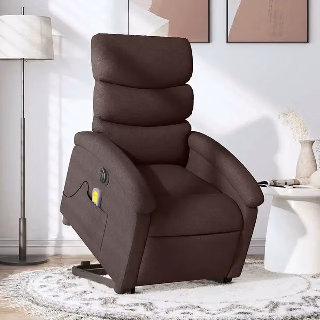 Poltrona Alzapersona Elettrica con Massaggio vidaXL in Tessuto Marrone per Senior
