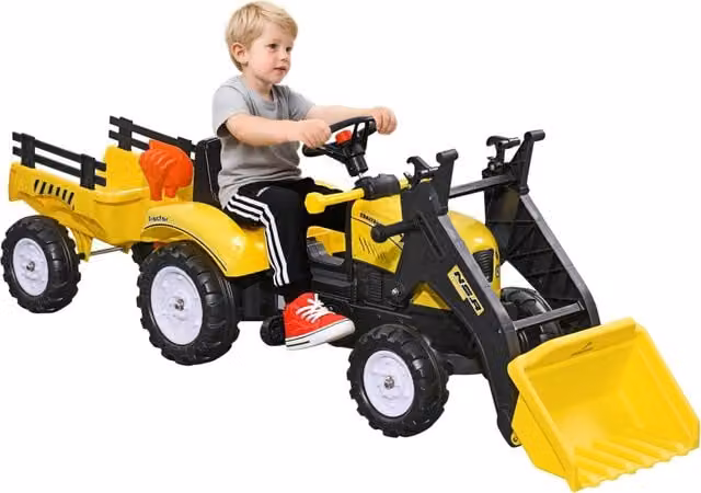 Escavatore a Pedali per Bambini ¨C Xylo ¨C Giallo con Ruspa e Rimorchio 6 Ruote