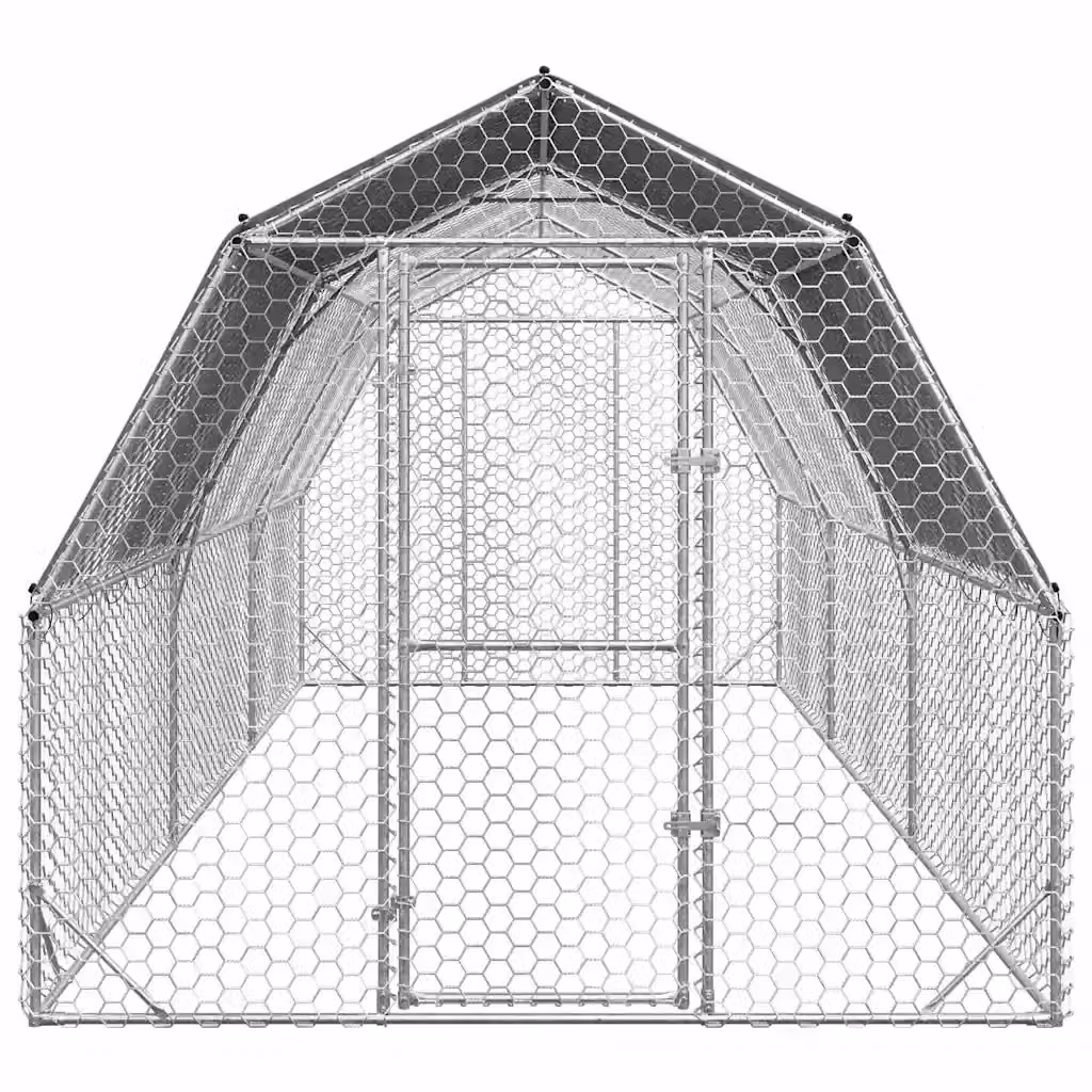 Recinto per polli con tetto in acciaio zincato e plastica color argento L: 6 m, P: 2,5 m, H: 2,25 m – 2
