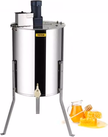 VEVOR Estrattore di Miele Elettrico in Acciaio Inox Argento con Coperchio Trasparente, 140W, Velocità Max 1300 Giri/Min, Altezza Regolabile: 100-108 cm
