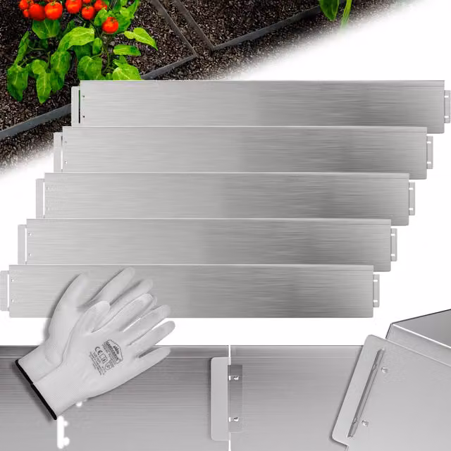 Set di 5 bordi per letto Gardebruk in acciaio galvanizzato color argento, L: 100 cm, H: 18 cm – 1