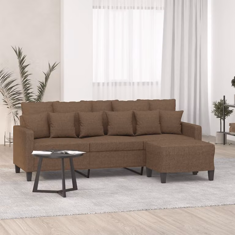 vidaXL Divano a 3 Posti Moderno con Poggiapiedi in Tessuto Marrone L: 198 cm, P: 80 cm, H: 77 cm