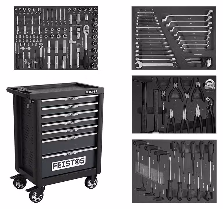 Carrello da officina mobile FEISTOS Mento 1, dotato di 158 utensili