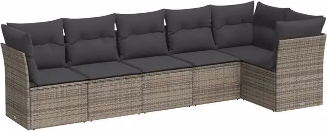Set Divano da Giardino 6 pz | Set Salotto da Giardino con Cuscini Grigio in Polyrattan