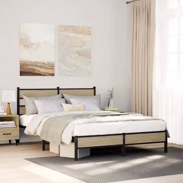 Giroletto vidaXL in Rovere con Struttura in Metallo e Doghe Fisse, L/P/H: 196 x 140 x 91,5 cm