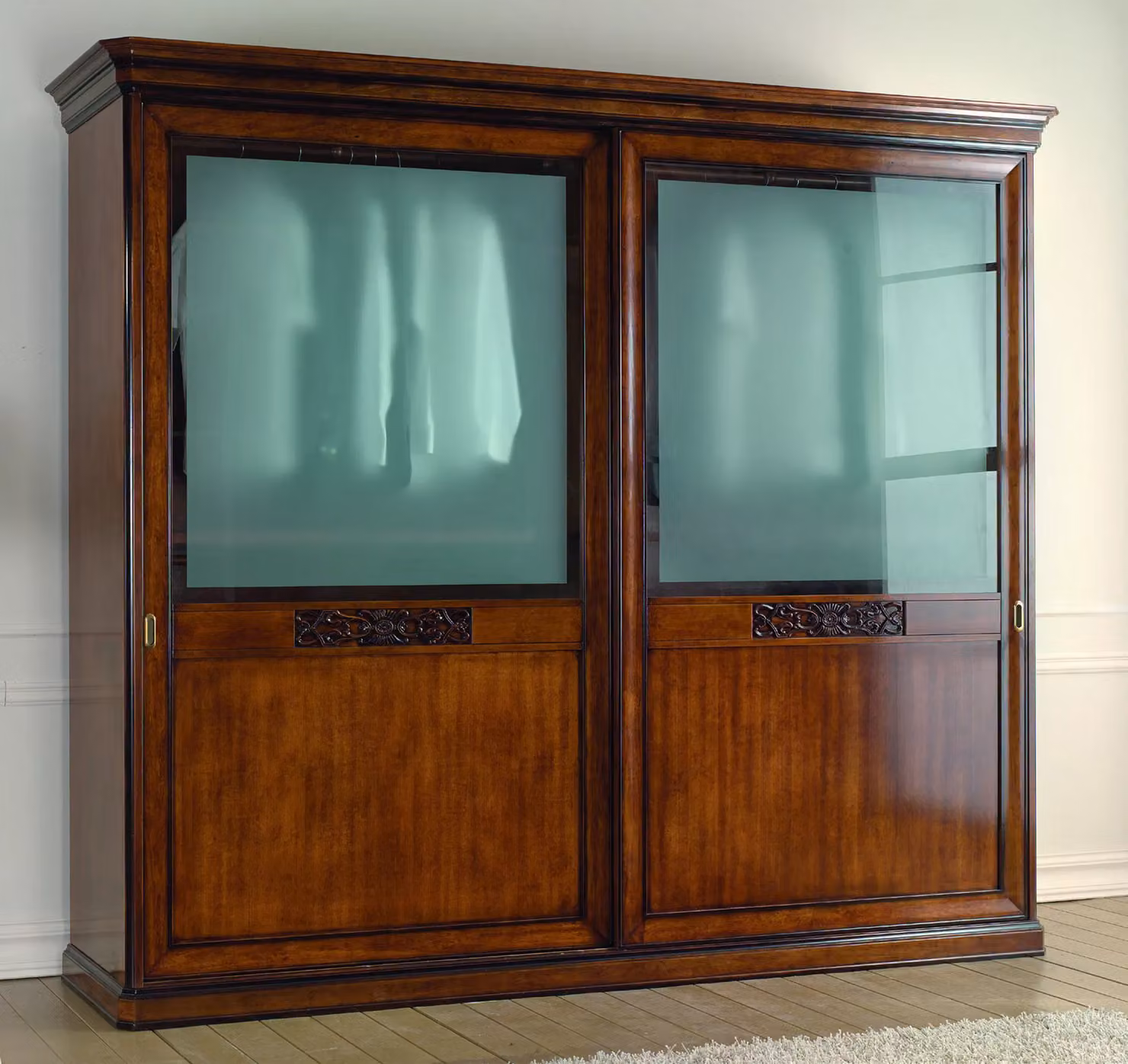 Armadio con 2 porte scorrevoli in vetro e legno stile arte povera Mobili 2G colore marrone L: 290 cm, P: 67 cm, H: 247 cm – 2