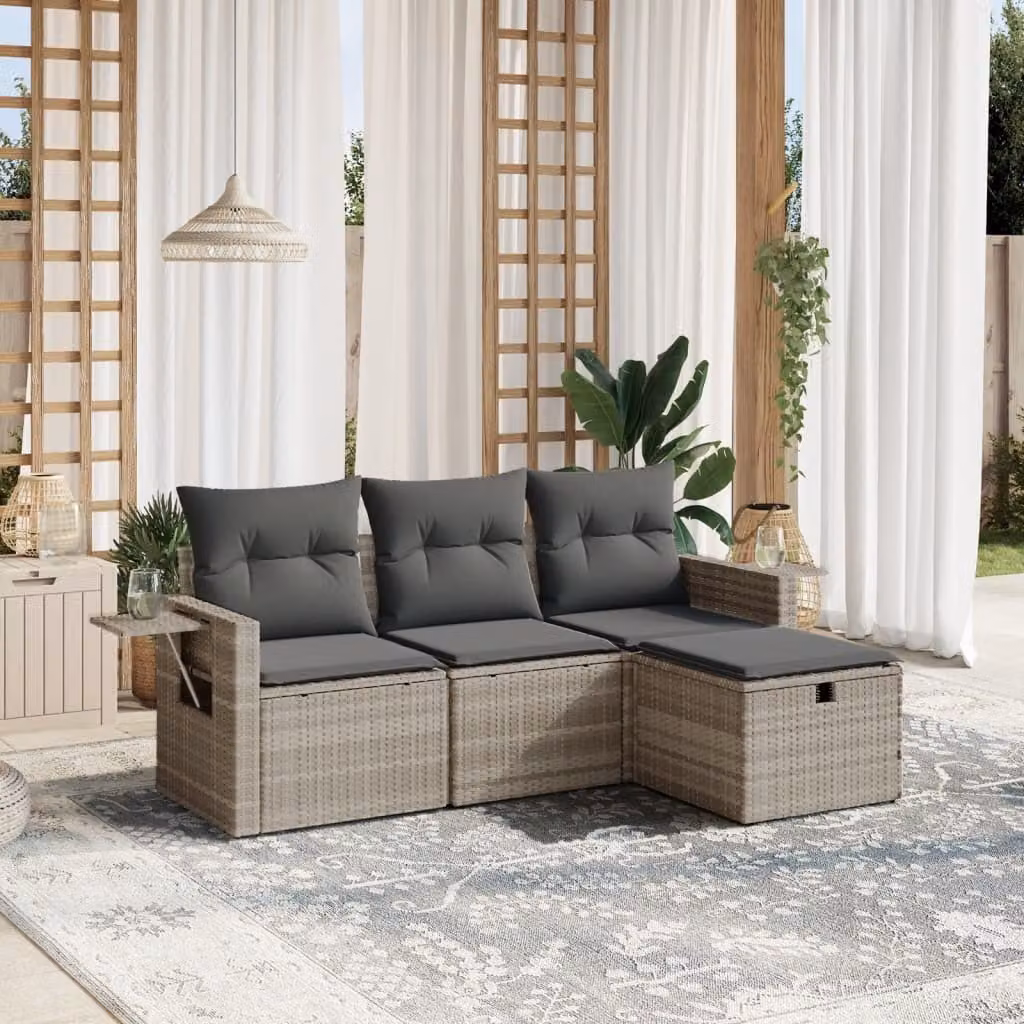 Maison Exclusive - Set Divano da Giardino 4pz con Cuscini Grigio Chiaro Polyrattan
