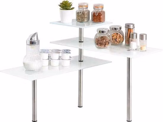 Cassetti in vetro, scaffale da cucina, in vetro e acciaio inossidabile (bianco)