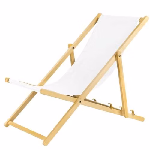 Set di 2 sdraio pieghevoli in legno bianco con sistema di sicurezza, sedia pieghevole, sdraio pieghevole, sdraio da spiaggia, sdraio da giardino, sdraio