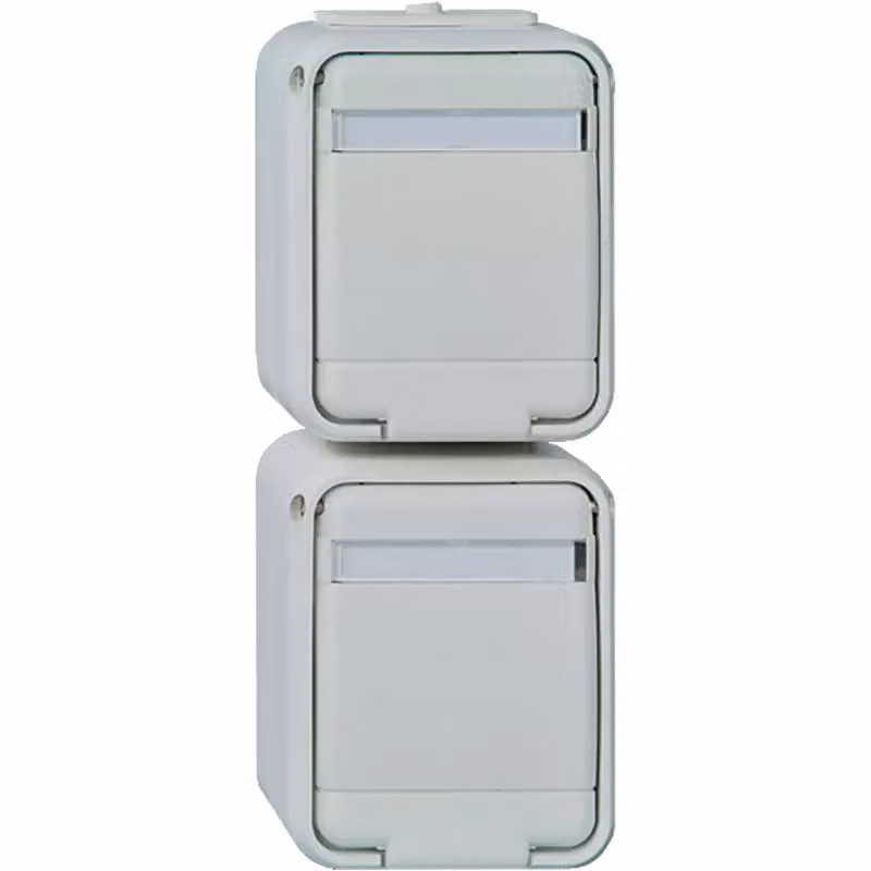 Presa Elso doppia, campo di scrittura 16 A, verticale, morsetto a innesto AquaTop, bianco/grigio basalto 445439