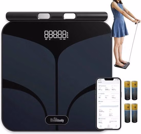 Bilancia Digitale Pianeta Digitale con 29 Statistiche di Salute, Connessione Bluetooth e App per Monitoraggio Massa Grassa e Muscolare, Colore Nero
