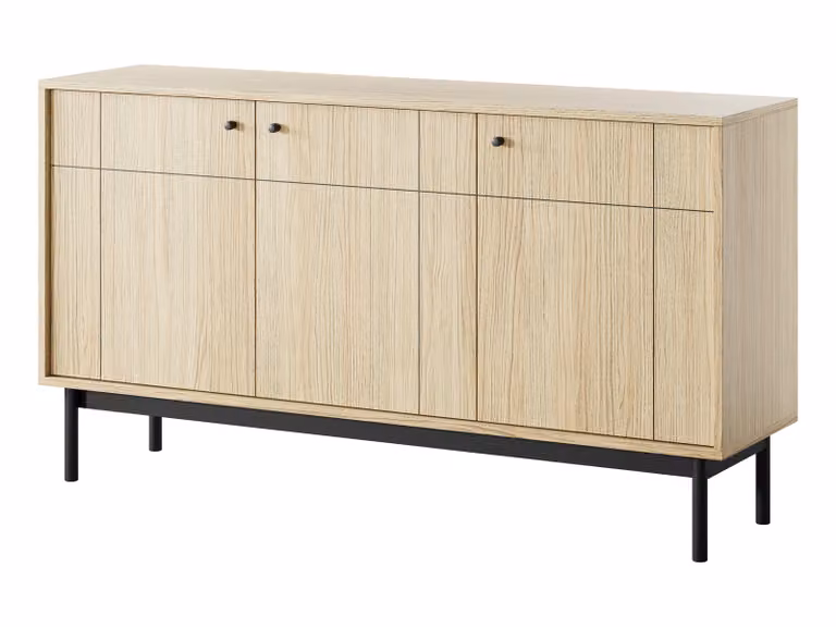 Comodino: Legno di quercia "Linea" / Nero, 153,5 x 39 x 83,5 cm