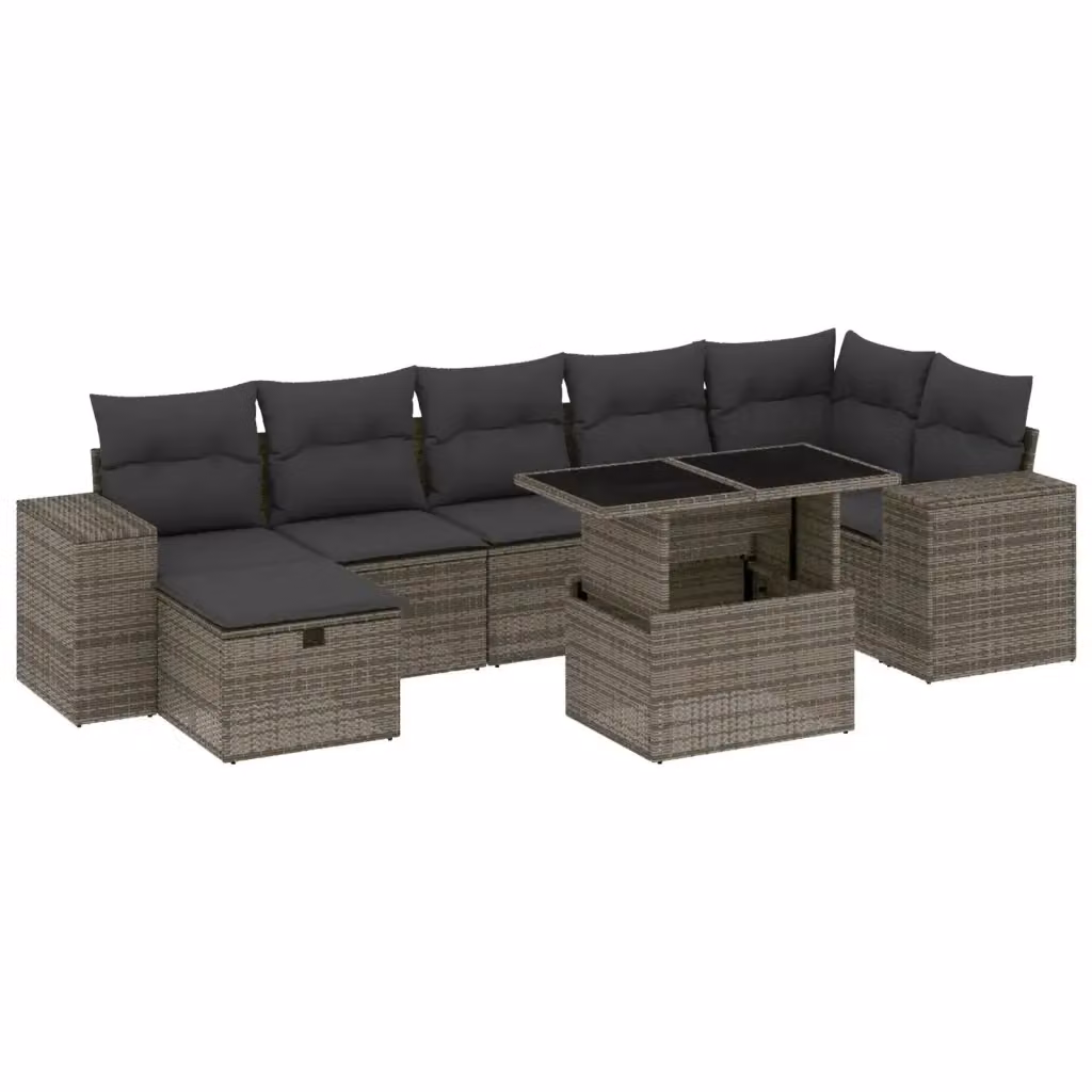 vidaXL Set Divano da Giardino a L 8 pz in Polyrattan Grigio con Cuscini e Tavolino – 2
