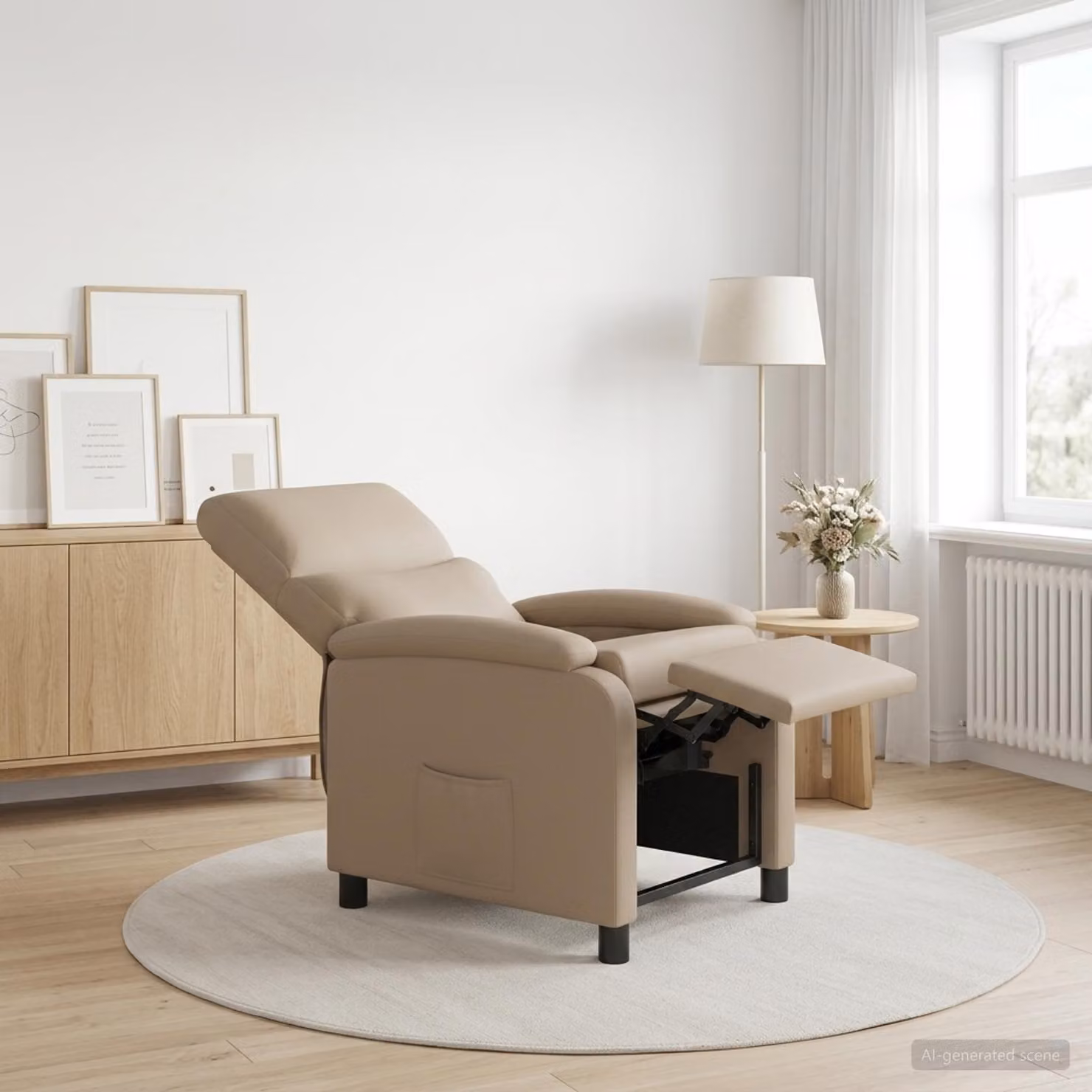 Poltrona reclinabile relax vidaXL in similpelle beige e marrone con braccioli e struttura in materiale misto