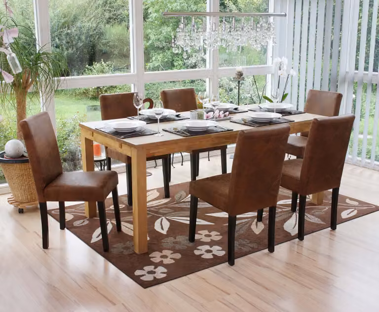 set di 6 sedie per sala da pranzo Sedia da cucina Littau ~ tessuto, Similcuoio scamosciata, gambe scure