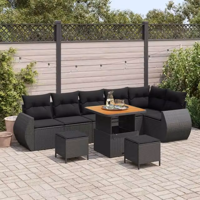 Set Divano da Giardino 9 pz Nero polyrattan 3361889