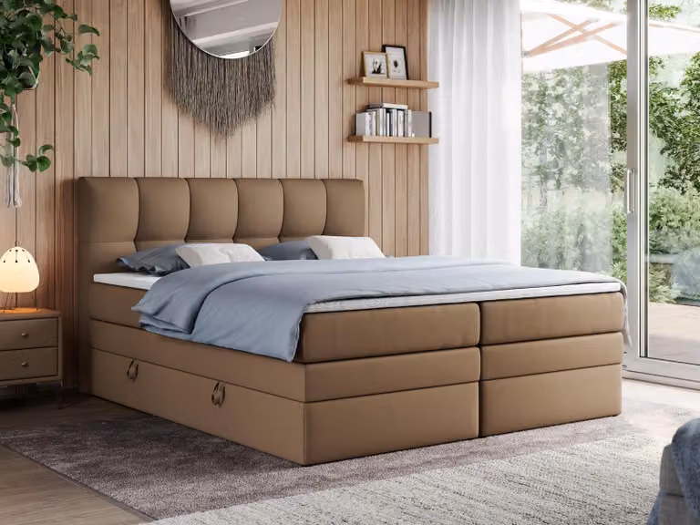 Letto boxspring con materasso matrimoniale - ALVIN-KING - 200 x 200 cm - Marrone - H4