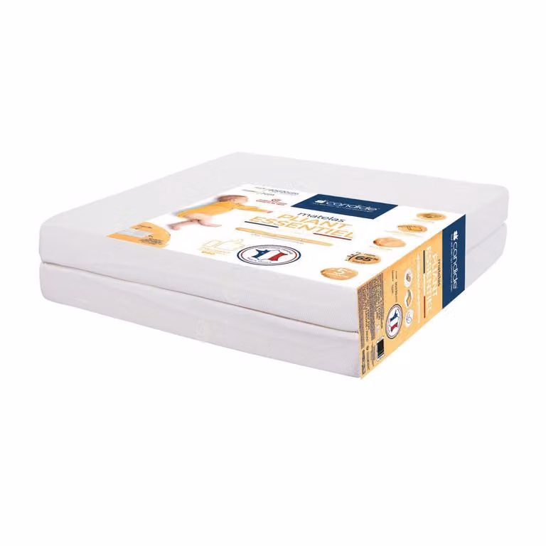Materasso per bambini, Candide, Cotone, pieghevole, 60x120cm, 2 pezzi, Schiuma poliuretanica, Bianco