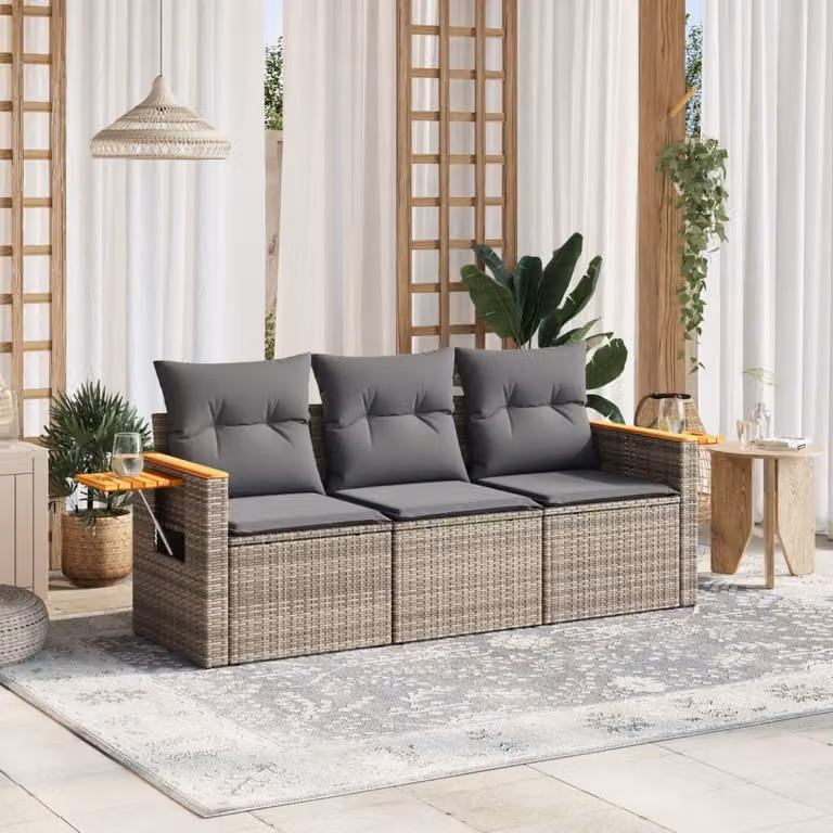 Maison Exclusive - Set Divani da Giardino 3 pz con Cuscini Grigio in Polyrattan