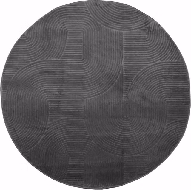 Tappeto IZA rotondo con design scandinavo geometrico in poliestere, colore grigio antracite, Diametro: 200 cm