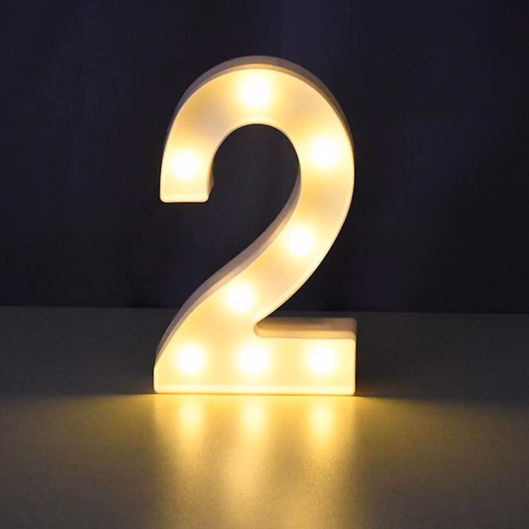 Numero 3D illuminato a LED, numero 2 da 22 cm