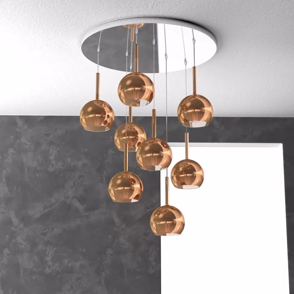 Lampadario Sospeso Contemporaneo Top Light in Metallo Cromo e Vetro Rame con 8 Luci E27 – 2
