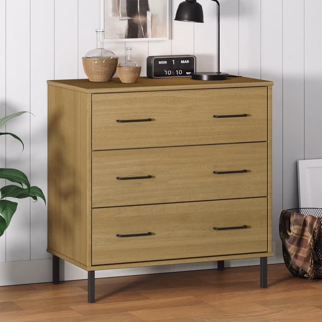 Mobile contenitore Living Store modello OSLO, con 3 cassetti, color marrone, dimensioni 77x40x79,5 cm, realizzato in legno massello