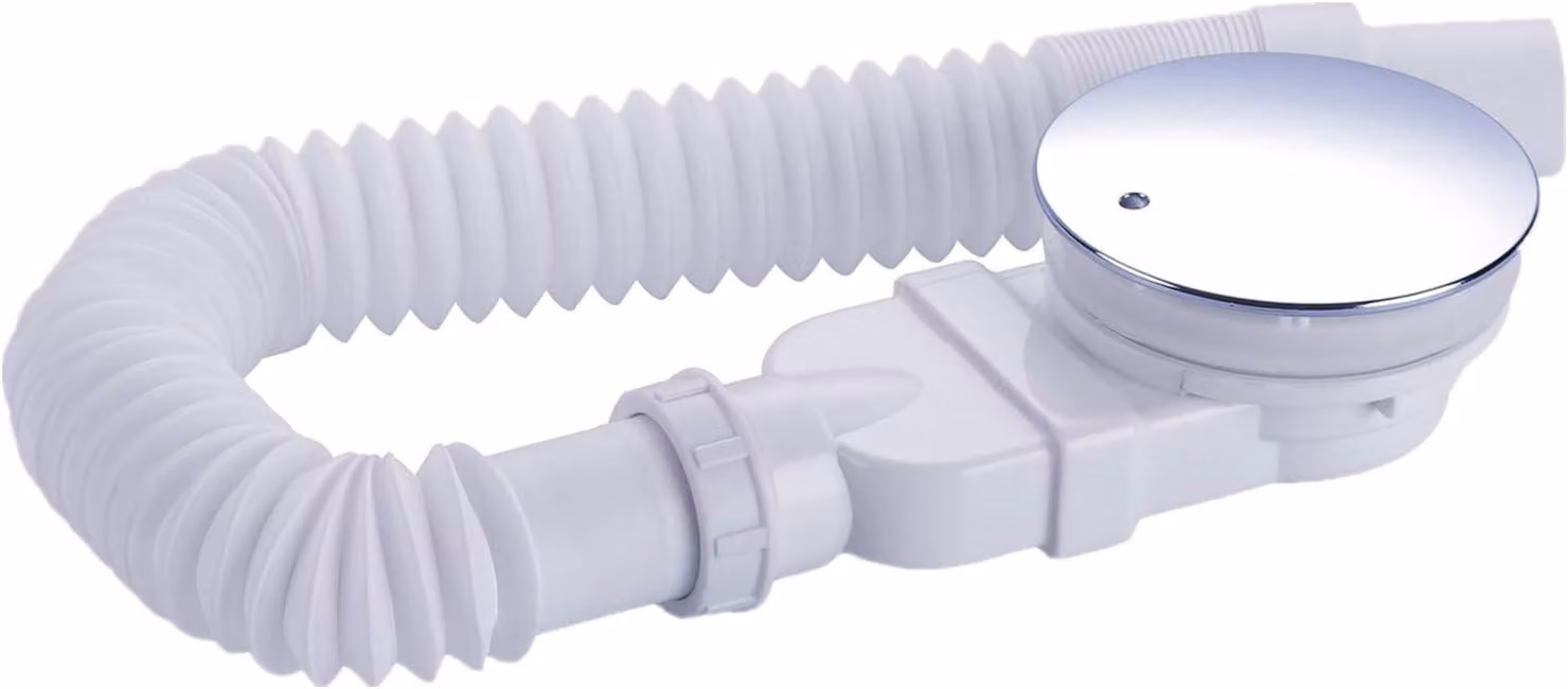 Set per scarico doccia, piatto, diametro 90 mm, con filtro per capelli e sistema anti-odori, flessibile, bianco