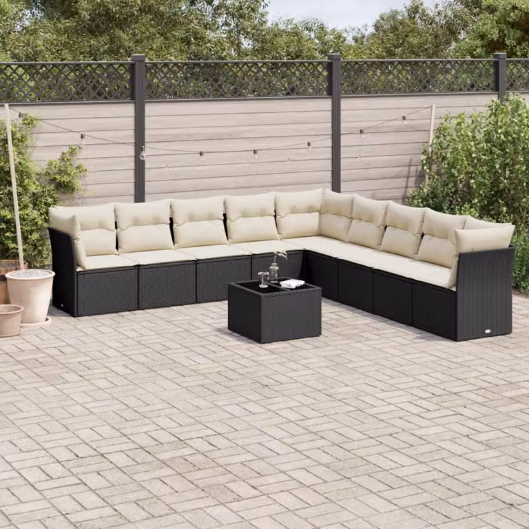vidaXL Set Divani da Giardino a L con Tavolino in Polyrattan e Cuscini, Nero