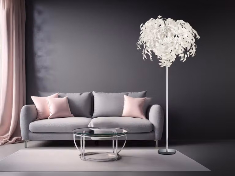 Grande lampada da terra a LED di fantasia con paralume a foglia bianca per il soggiorno