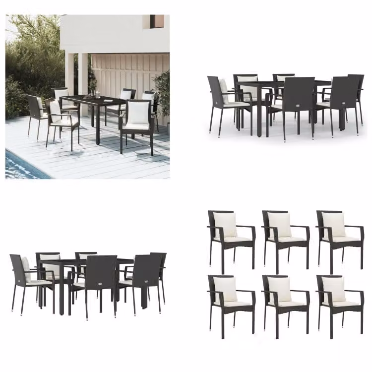 vidaXL Set da pranzo da giardino 7 pezzi con cuscini in poly rattan nero - Set da pranzo da giardino - Set da pranzo da giardino - Set da pranzo da terrazza