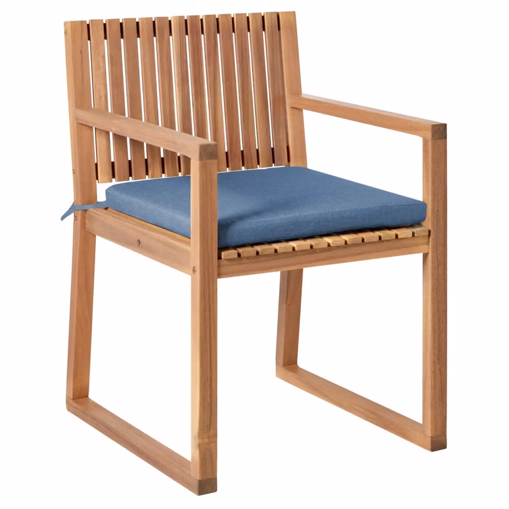 Set di 8 sedie da giardino BELIANI in legno d'acacia con cuscini blu e braccioli dal design classico – 2