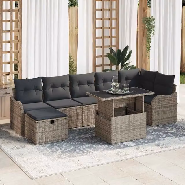 Set Divano da Giardino 8 pz Grigio polyrattan 3361058