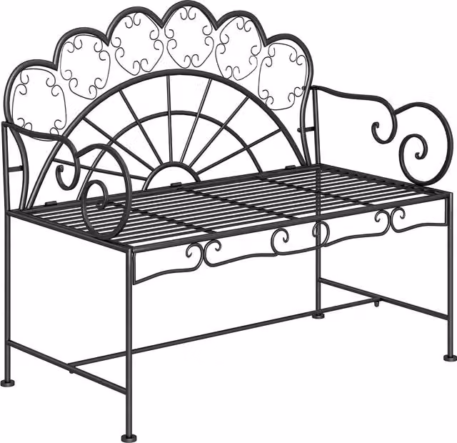 Outsunny Panchina da Giardino Biposto in Metallo Stile Classico, Nero, L: 113 cm, P: 56.5 cm, H: 90.5 cm