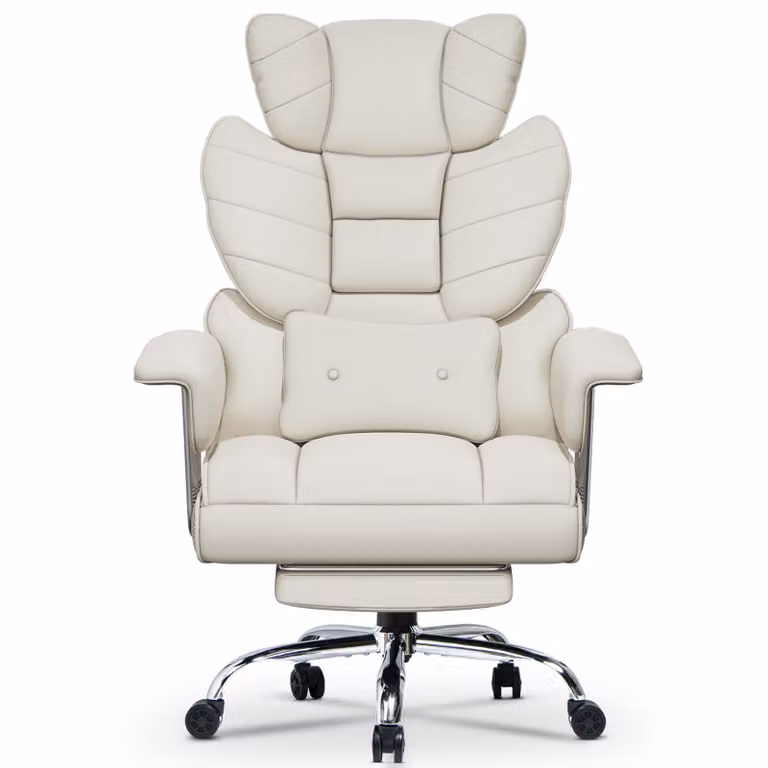 Sedia da ufficio, modello executive, ergonomica | Sedia reclinabile con poggiapiedi | Regolabile in altezza e inclinabile (90-135°) | Rivestita in ecopelle | Portata massima: 159 kg | Bianco