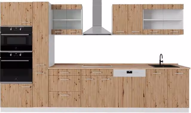 Cucina componibile moderna Vicco R-Line Rovere e Bianco, L: 350 cm – 1
