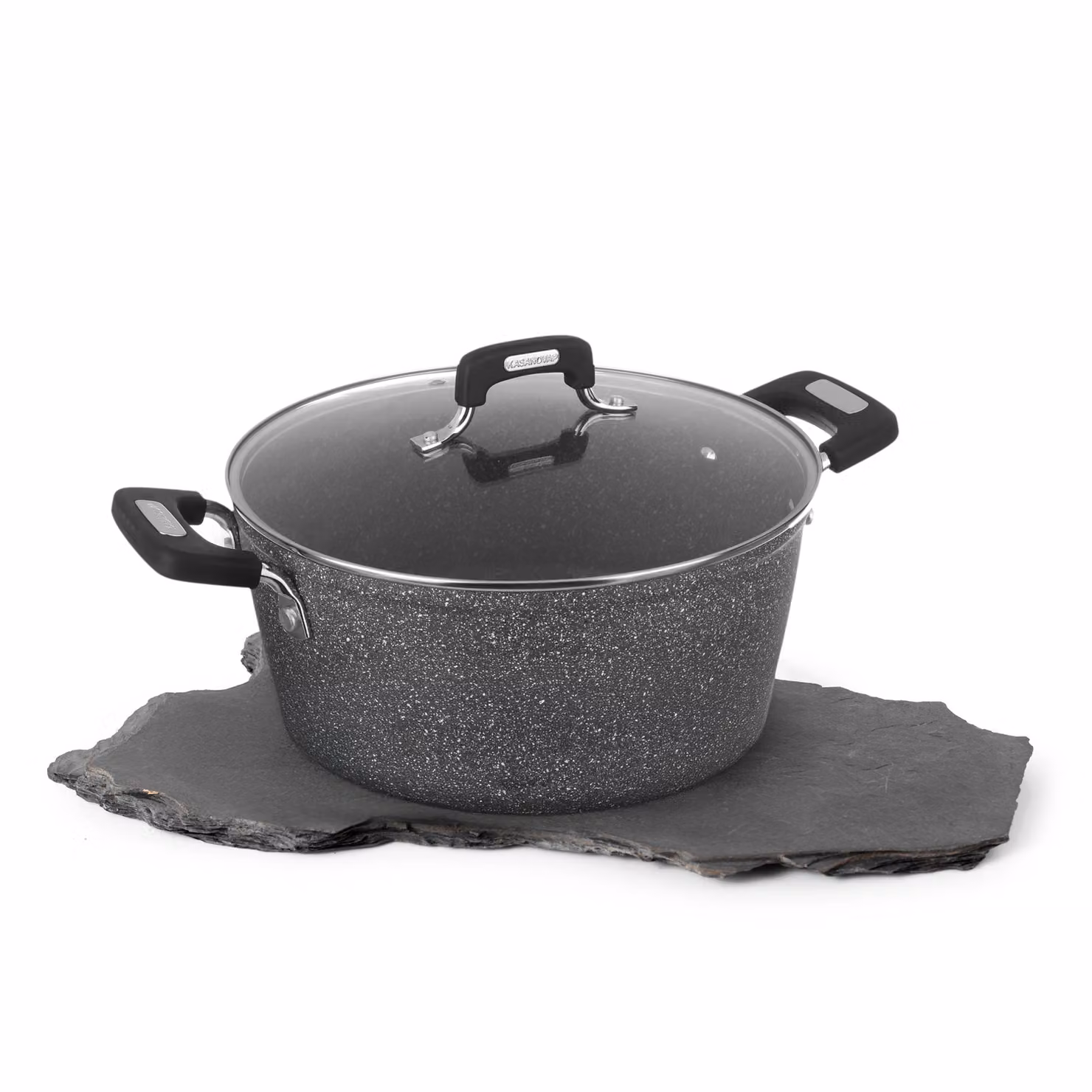 Casseruola Kasanova New Petra Dark con coperchio in vetro, antiaderente, nero e grigio, diametro 28 cm – 2