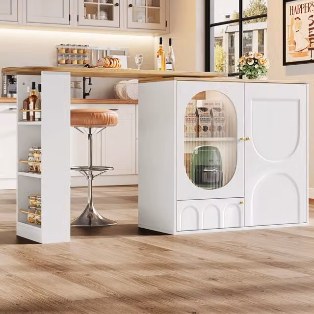 Tavolo Bar Girevole REDOM Bianco con Piano in MDF e Metallo L: 138 cm, P: 39 cm, H: 105 cm