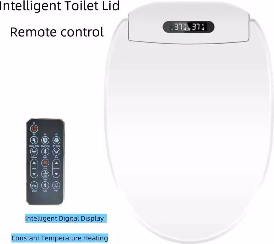 Sedile WC elettrico con bidet - 480 mm - Telecomando - Riscaldamento sedile - Asciugatore ad aria calda - Temperatura acqua/aria regolabile - Forma allungata - Chiusura ammortizzata - Bianco