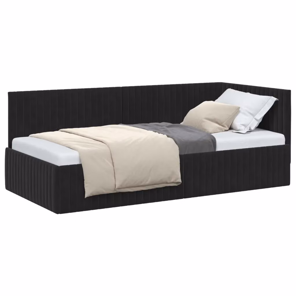 vidaXL Letto ad angolo asimmetrico in velluto nero con struttura in legno e doghe L/P/H: 190 x 90 x 72 cm – 2