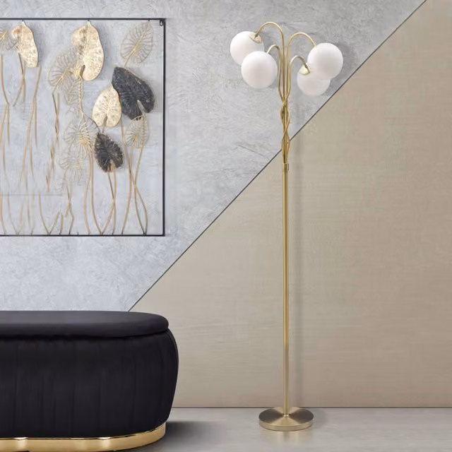 Lampada da terra Famani in metallo e vetro, colore bianco e oro, con 4 lampadine E14 – 1