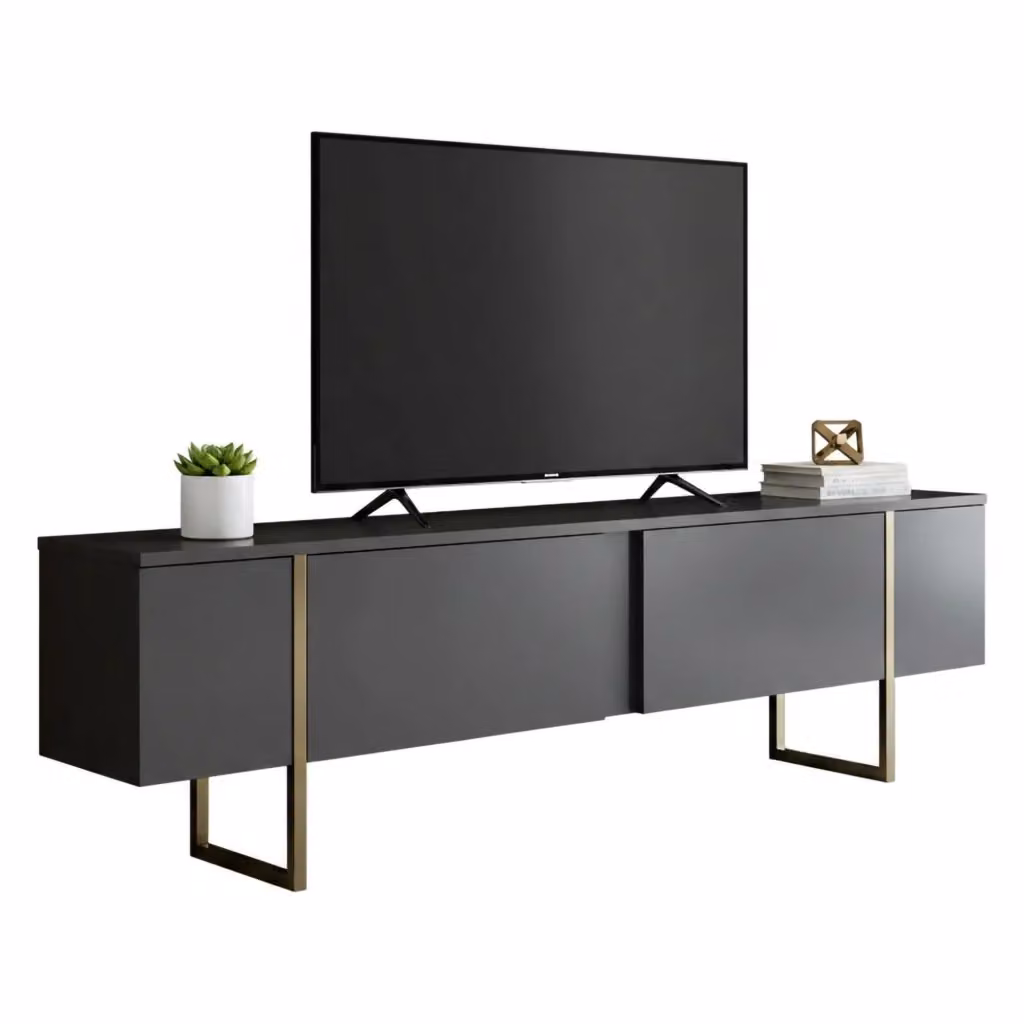 Abishia Mobile Porta TV con Cassetti in Legno e Metallo, Nero Antracite, L 180 x P 30 x H 50 cm – 2