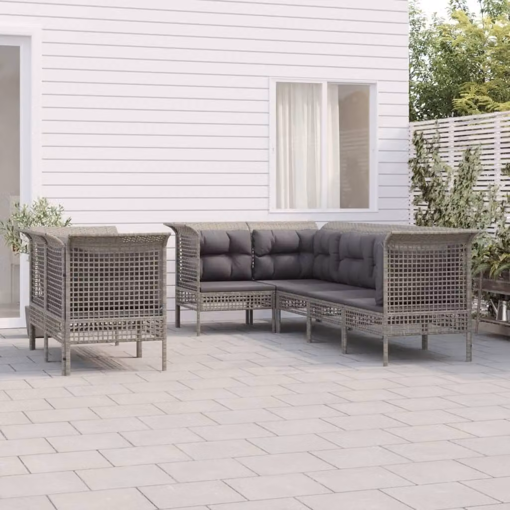 Maison Exclusive - Set Divani da Giardino 7 pz con Cuscini in Polyrattan Grigio