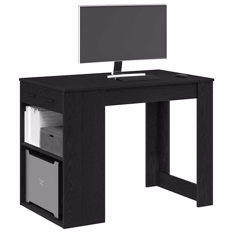 Scrivania moderna vidaXL con cassetto e ripiano in legno nero per ufficio o casa L: 102 cm, P: 60 cm, H: 77,5 cm