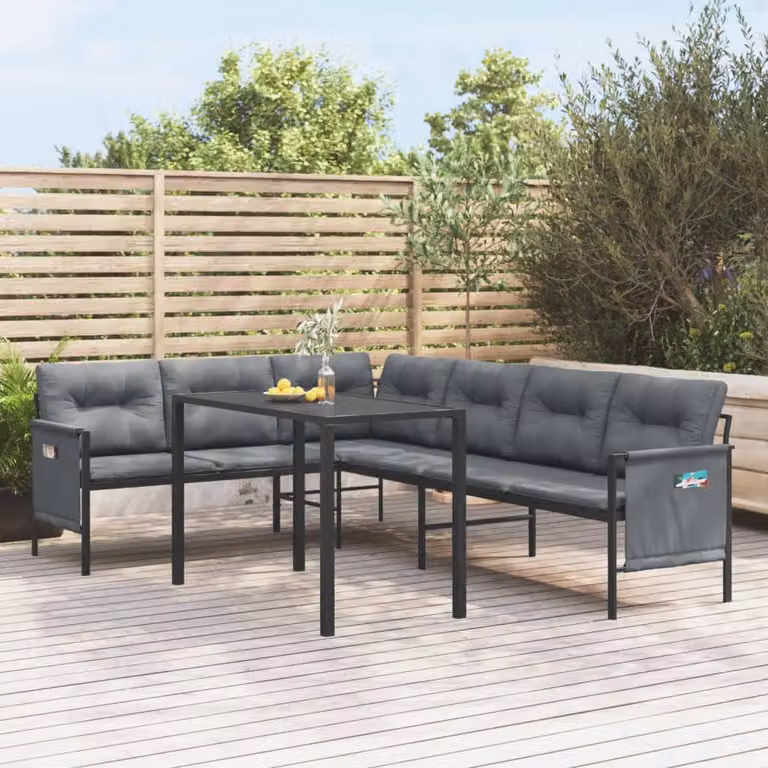 Set da pranzo da giardino vidaXL in acciaio antracite con tavolo rettangolare e 2 sedie moderne