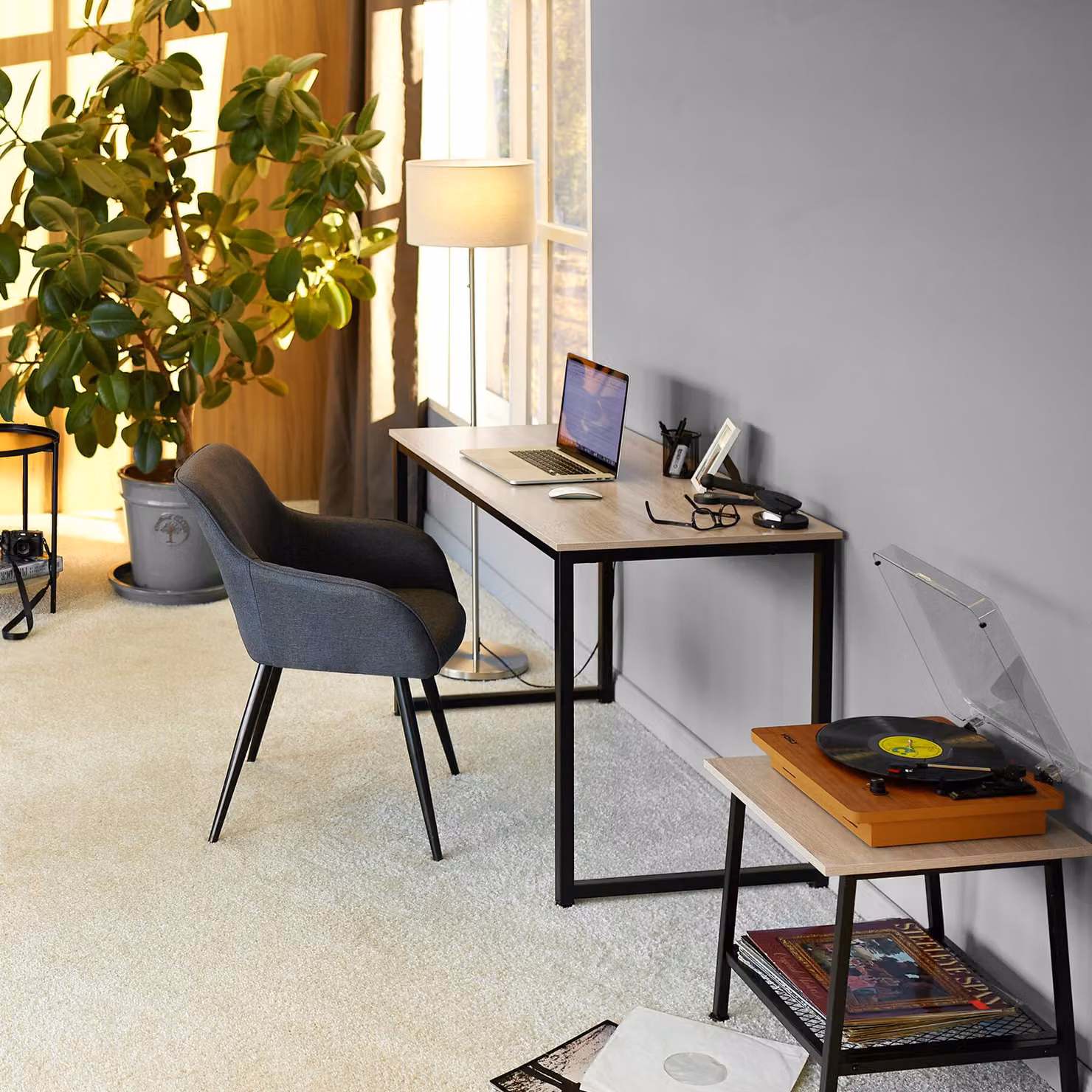 Scrivania da scrittura industriale TecTake GmbH in legno rovere e metallo, L: 120 cm, P: 59 cm, H: 76,5 cm – 2