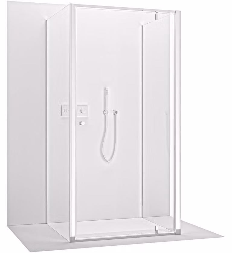 CERANO - Box doccia a tre pareti Ferri U L/P - 6 mm - cromato, vetro trasparente - 90x100x195 cm - con sistema a perno