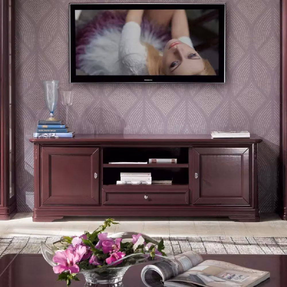 Porta TV Mobili 2G in legno stile shabby chic rosso bordeaux con 2 ante L: 181 cm, P: 52 cm, H: 65 cm – 2