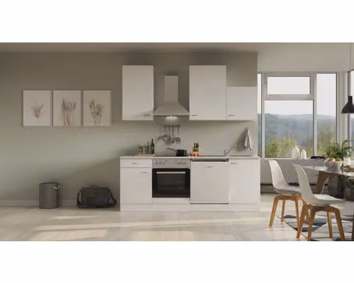 Blocco cucina con elettrodomestici Flex Well Wito 220 cm colore frontale bianco opaco colore mobile bianco