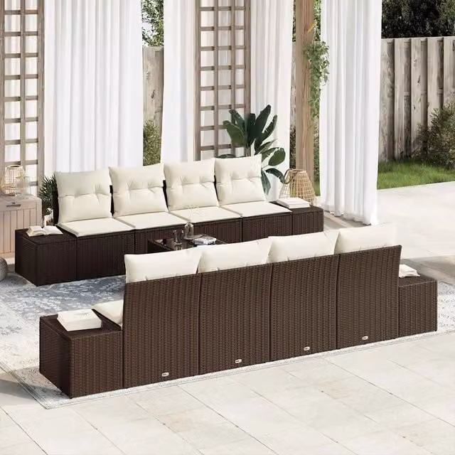 Set Divano da Giardino 8 pz Marrone e Crema polyrattan 3355657